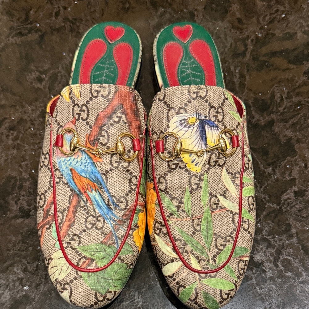 Gucci Princeton Multicolor Parrot and Butterfly Loafers Size 37.5